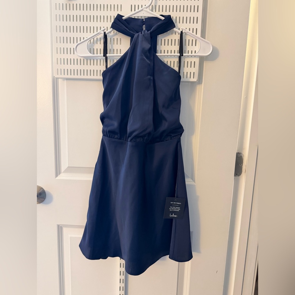 Lulu's Navy Blue Halter Mini Dress